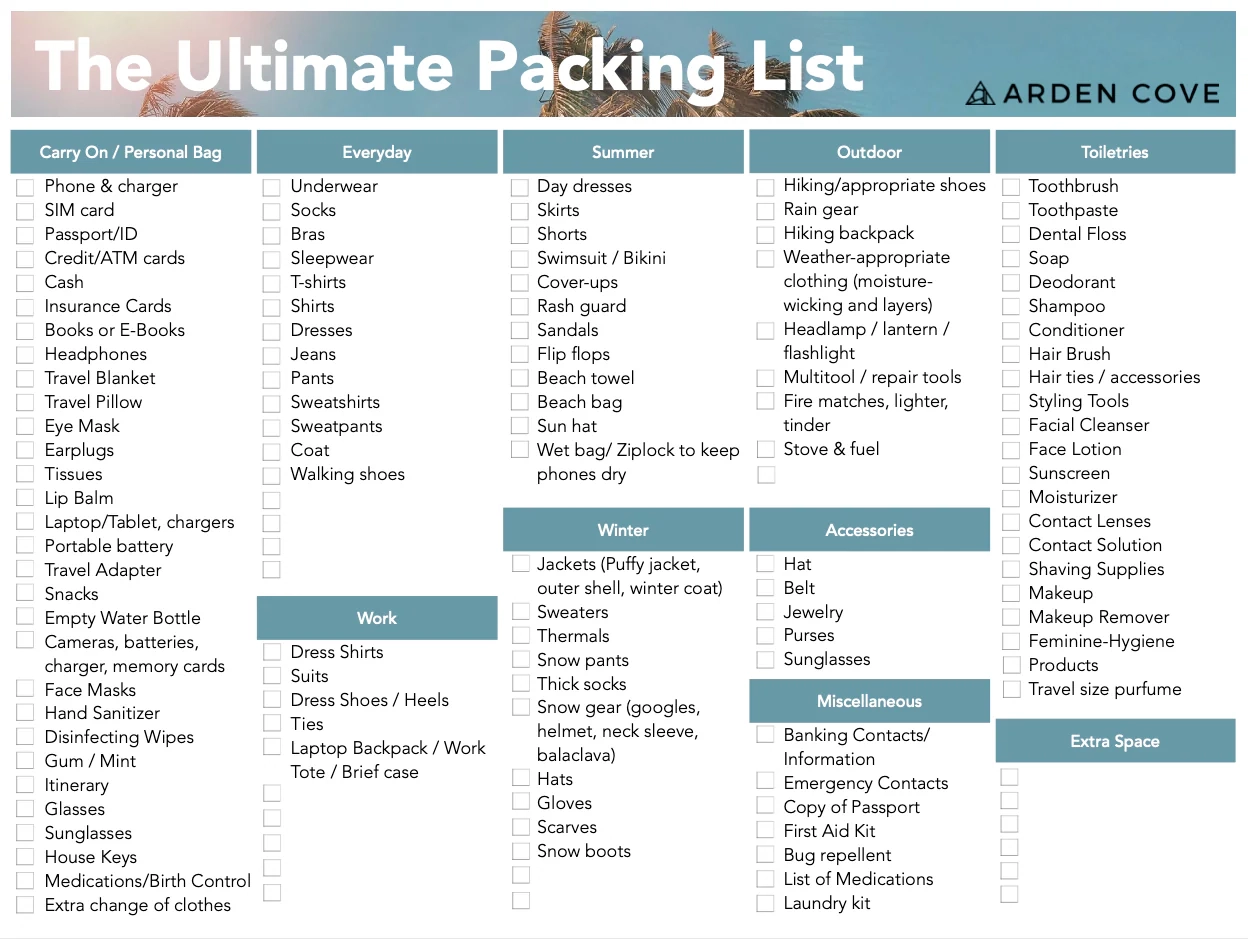 Ultimate Vacation Packing amp Travel Checklist Free Printable PDF 