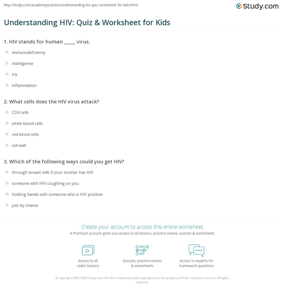 Hiv Aids Printable Quiz