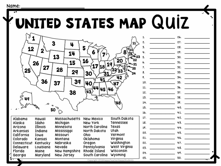 United States Map Quiz amp Worksheet USA Map Test W Practice Sheet