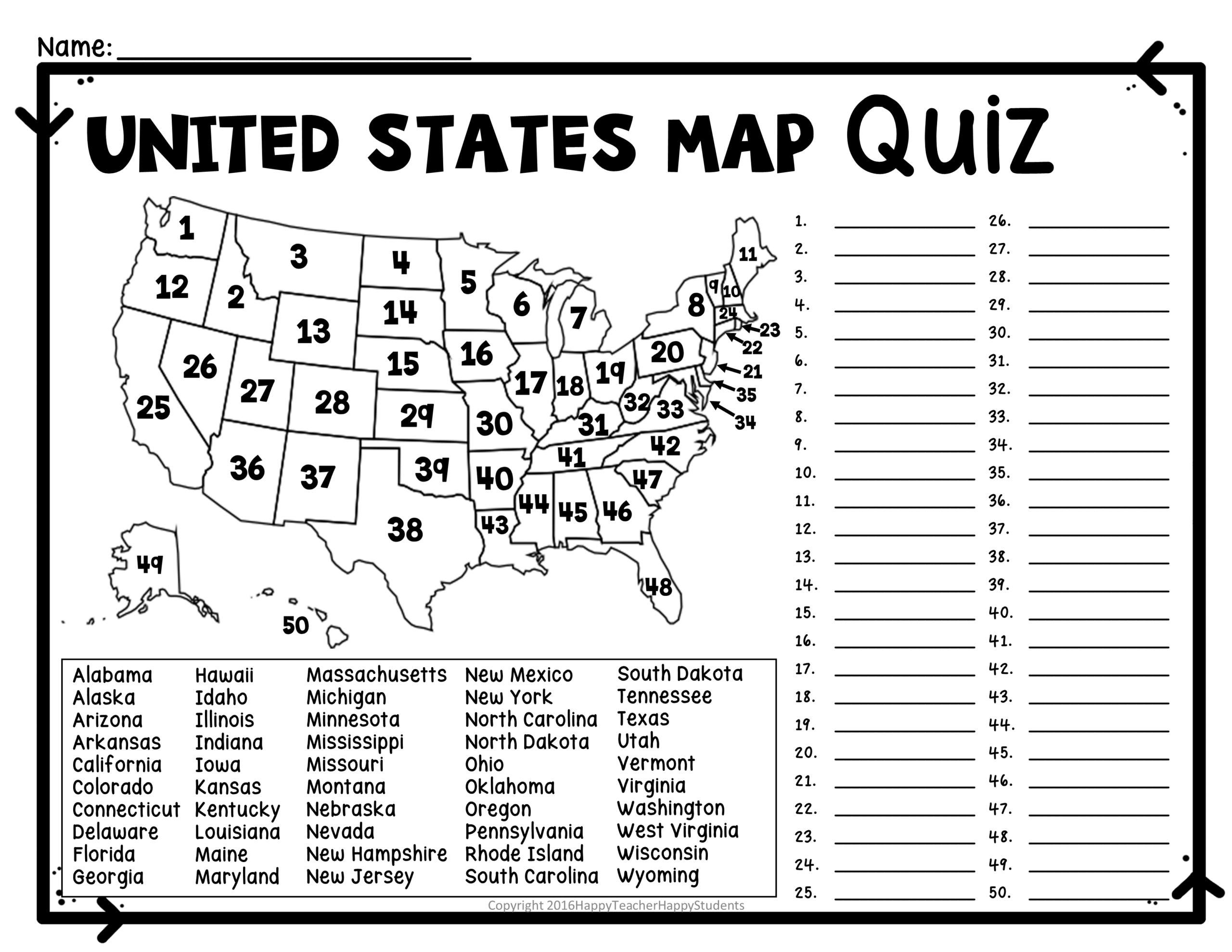 United States Map Quiz amp Worksheet USA Map Test W Practice Sheet United States Map Quiz amp Worksheet USA Map Test W Practice Sheet
