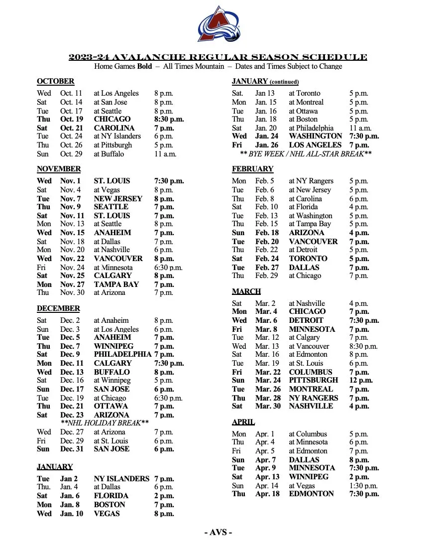 Unpacking The 2023 24 Colorado Avalanche Schedule Mile High Hockey Unpacking The 2023 24 Colorado Avalanche Schedule Mile High Hockey