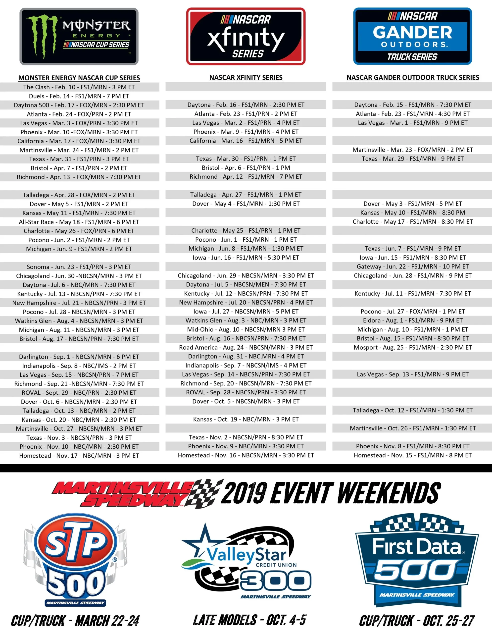 2026 Nascar Schedule Printable