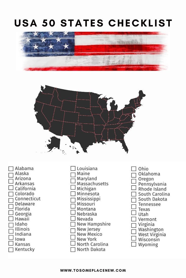 USA Bucket List 50 States Checklist Free Printable