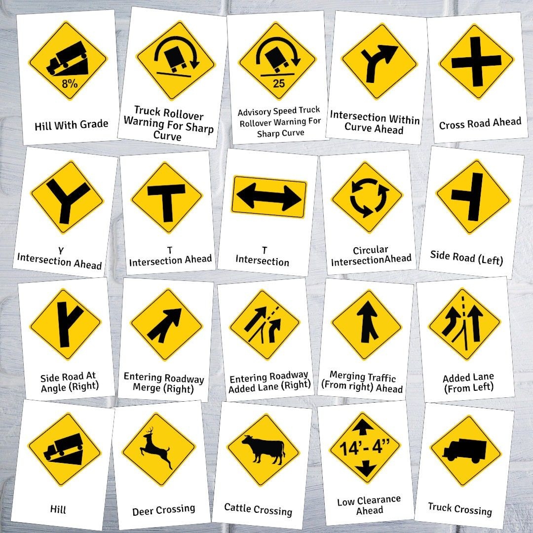 USA Traffic Signs Road Signs Test Flash Cards USA Warning Signs 