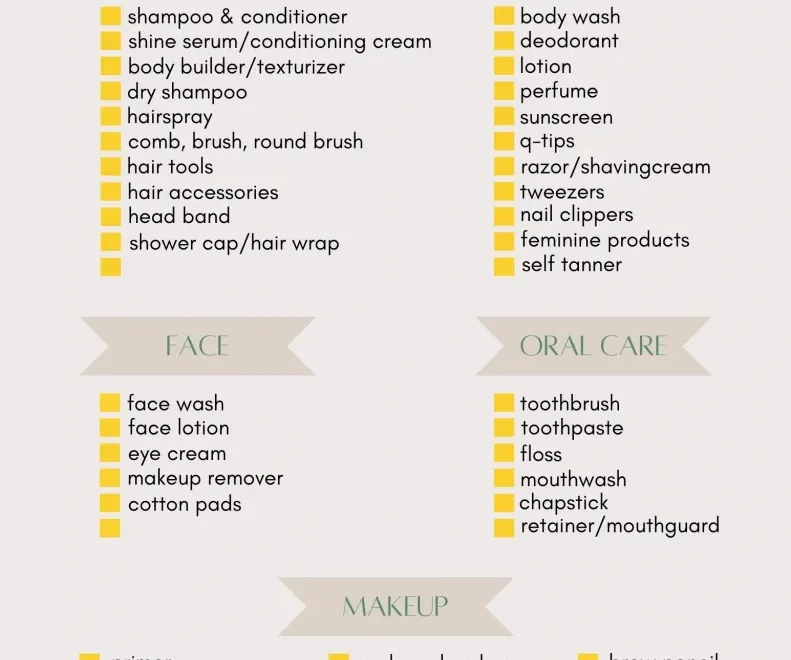 Vacation Toiletries List Printable Toiletry Bag Contents