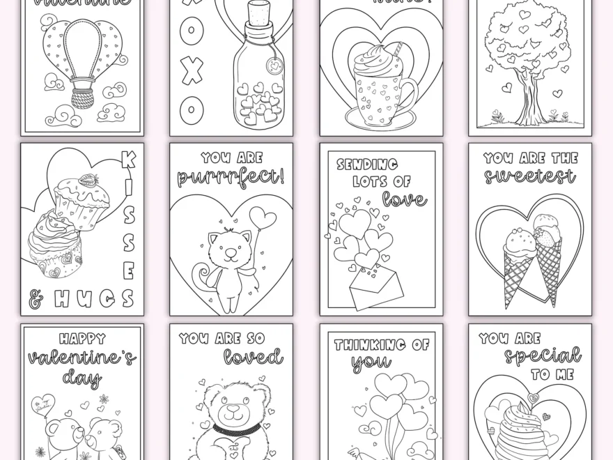 Valentine s Day Coloring Cards Set Of 12 Printables By The Craft at Home Family