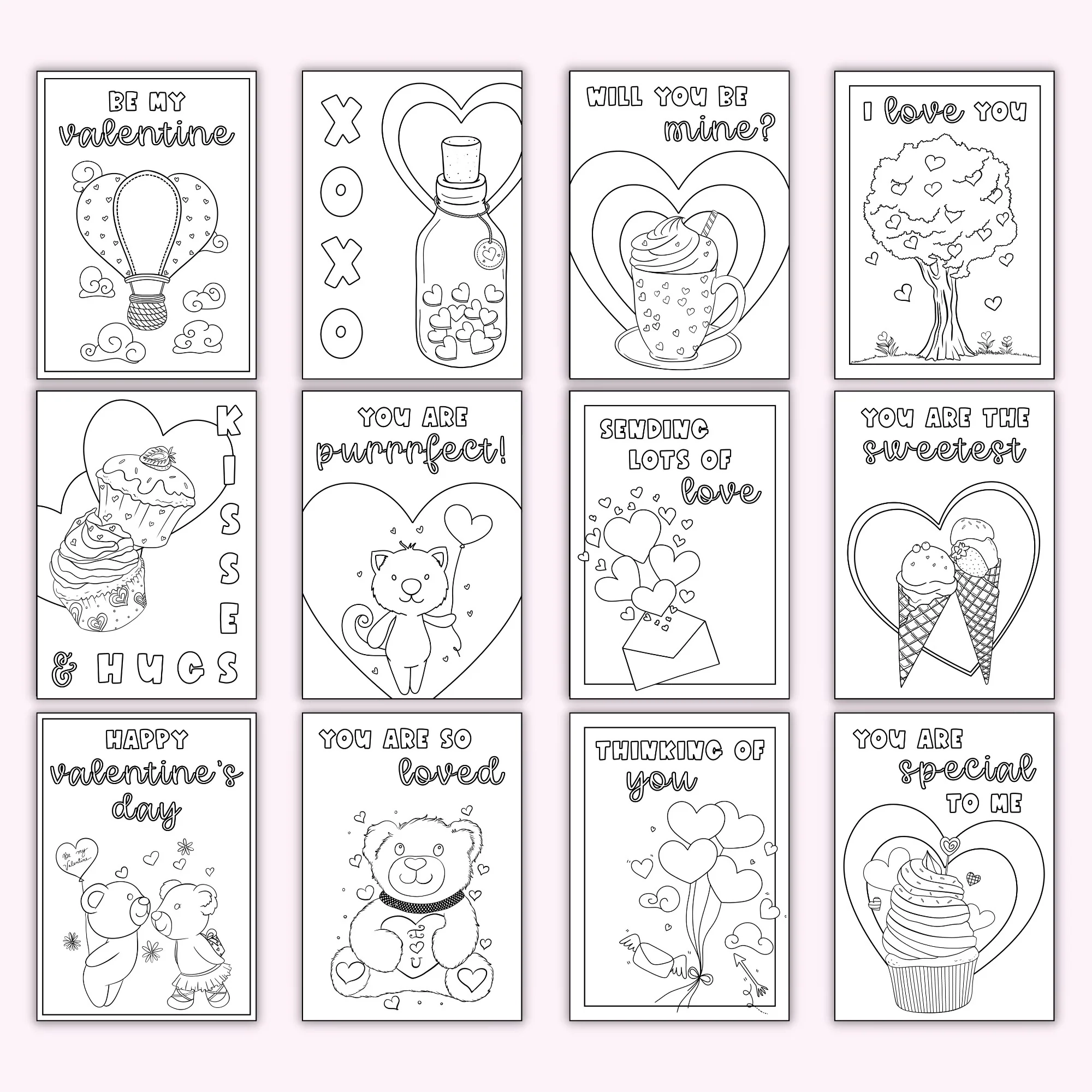 Valentine s Day Coloring Cards Set Of 12 Printables By The Craft at Home Family Valentine s Day Coloring Cards Set Of 12 Printables By The Craft at Home Family