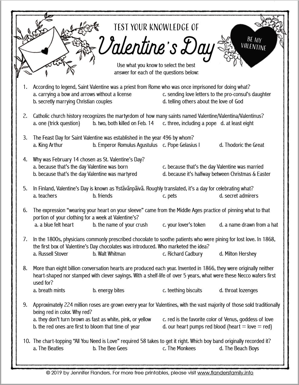 Valentine s Day Quiz Free Printable Flanders Family Home Life Valentine s Day Quiz Free Printable Flanders Family Home Life