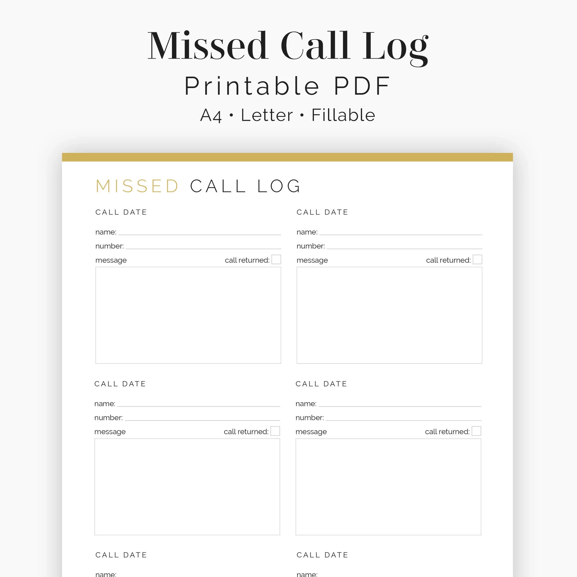 Printable Return Call List Printable Return Call List