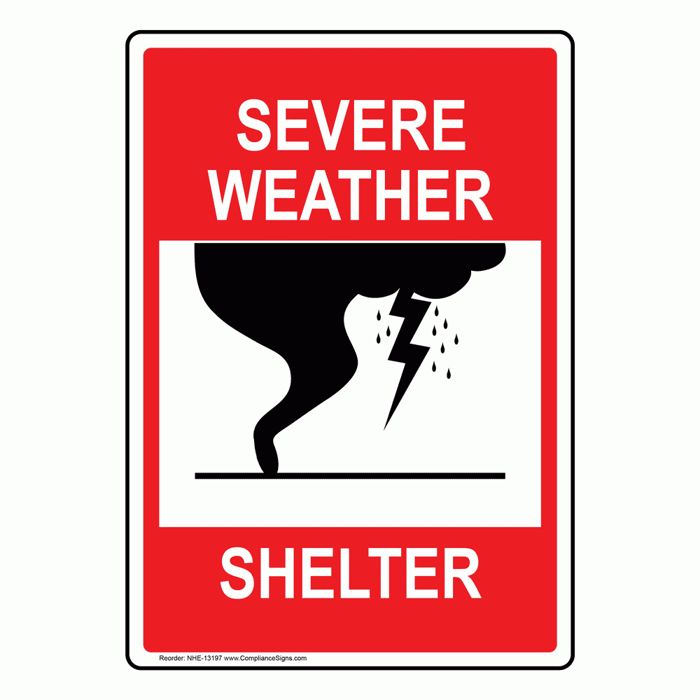 Vertical Red Severe Weather Shelter Sign Or Label Symbol Vertical Red Severe Weather Shelter Sign Or Label Symbol
