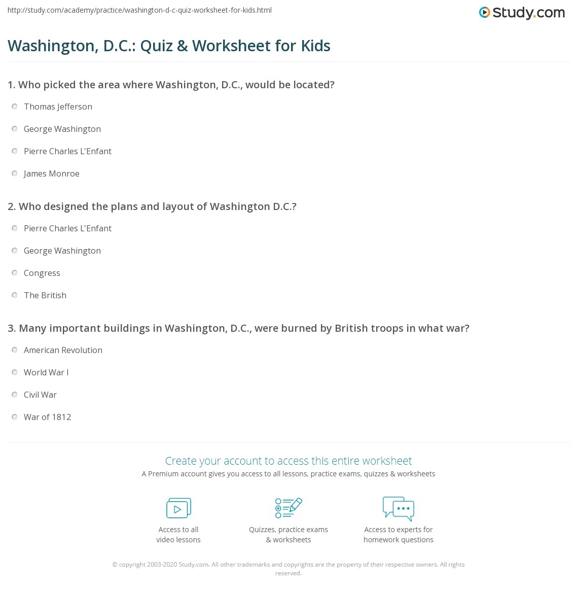 Washington D C Quiz amp Worksheet For Kids Study