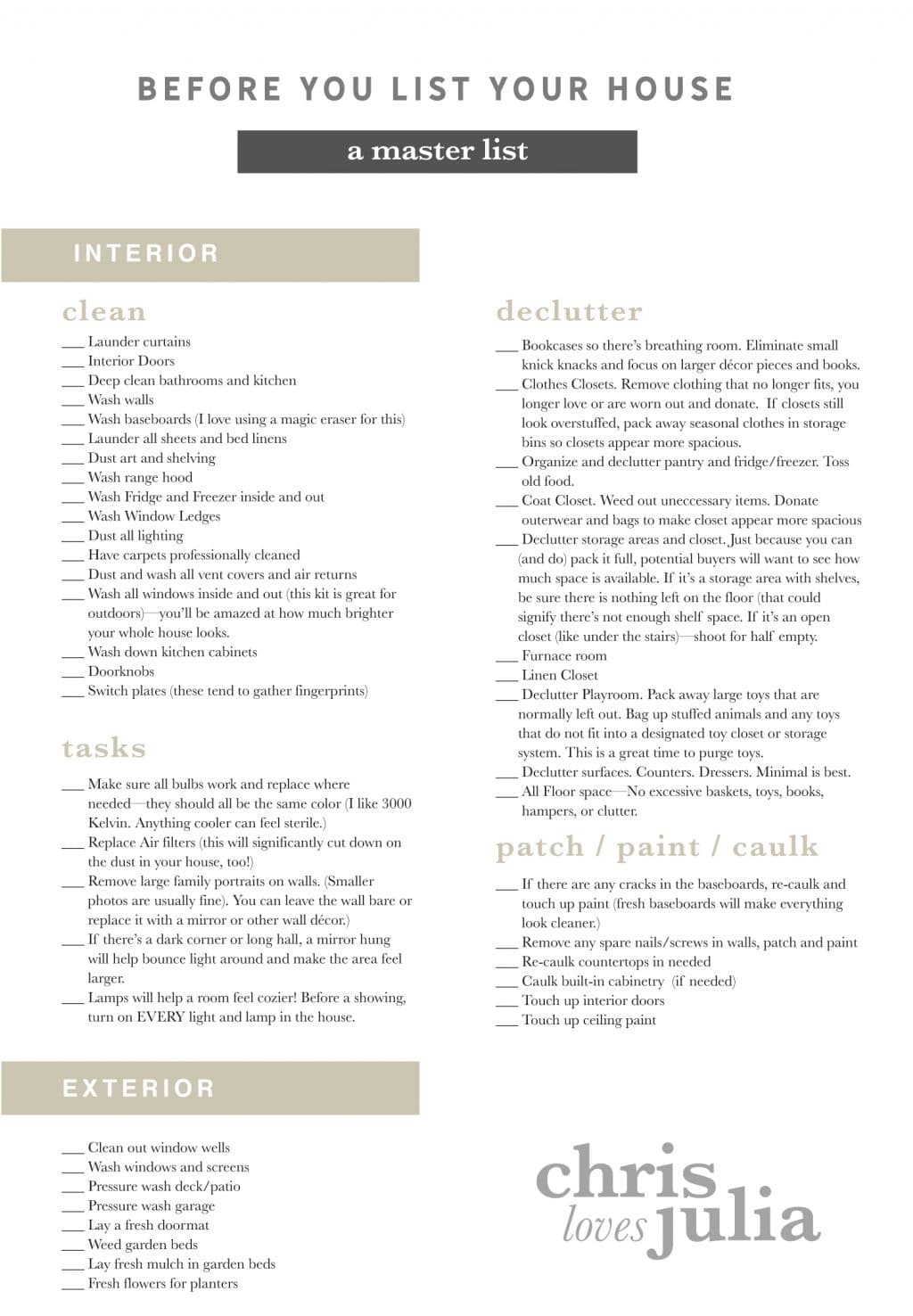 We Sold Our House A Master Printable List Of To Dos Before Listing Your House Chris Loves Julia