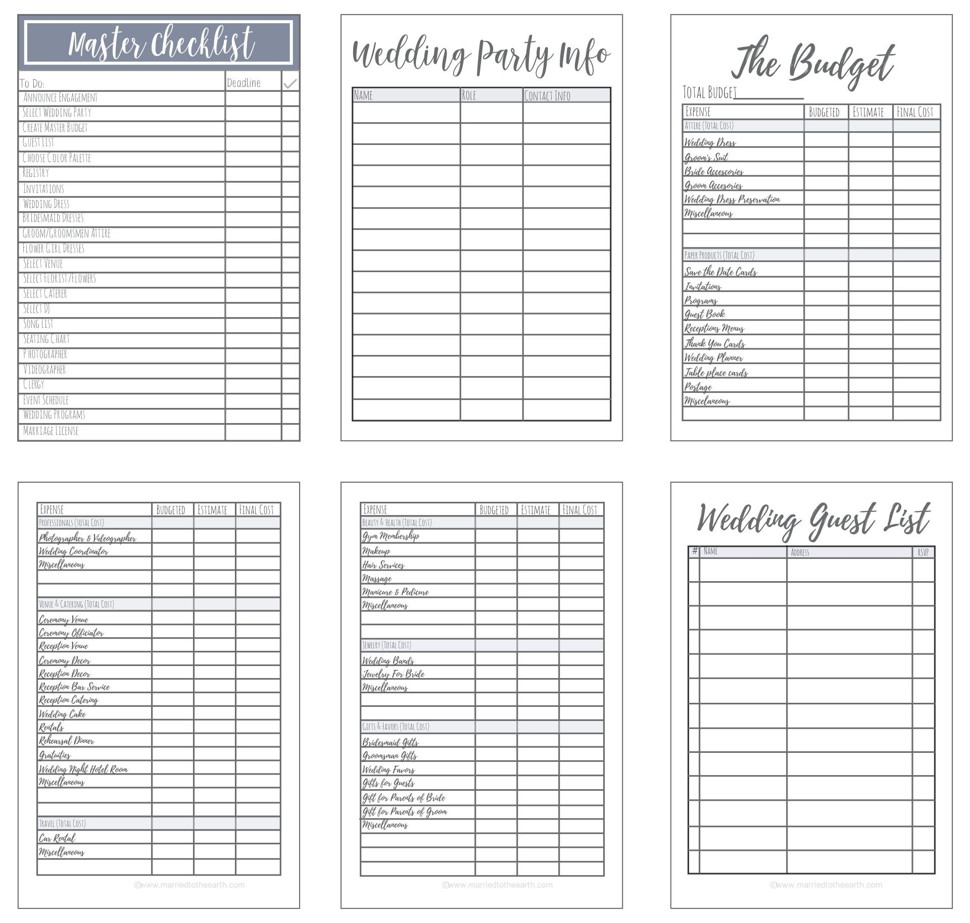 Free Printable Wedding Planner Pages