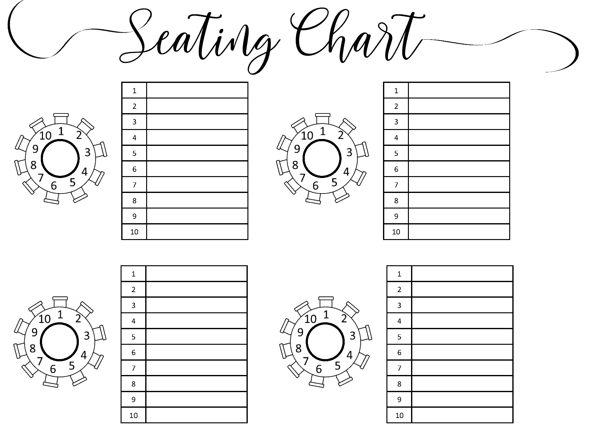 Wedding Dinner Seating Chart Template Printable