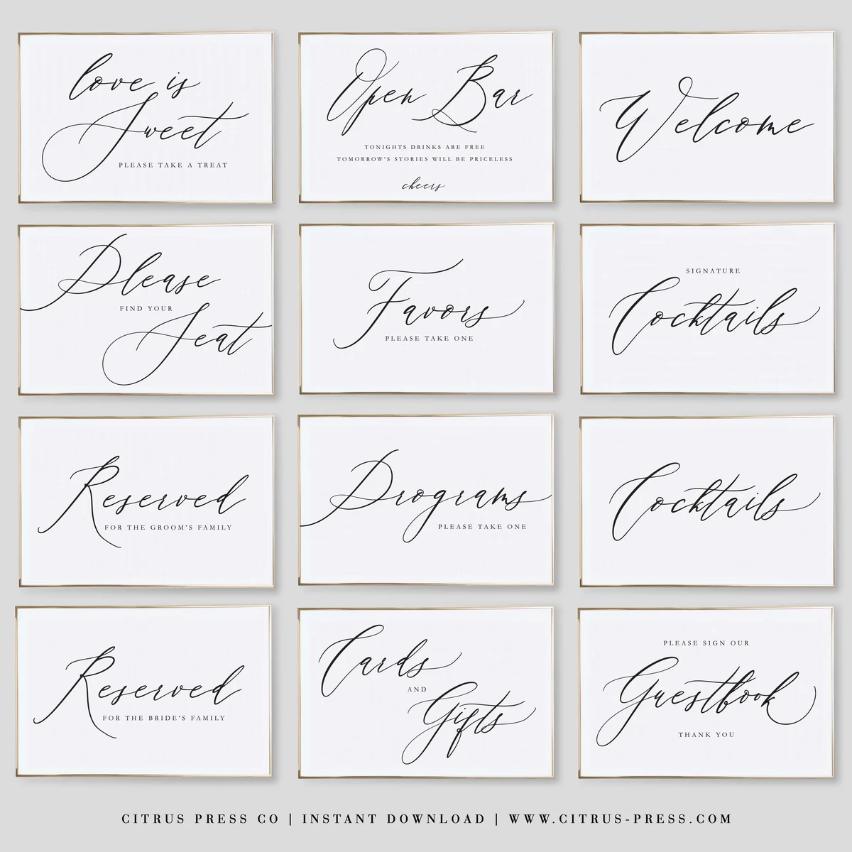 Wedding Signs For Reception 8x10 PDF Template Instant Download Citrus Press