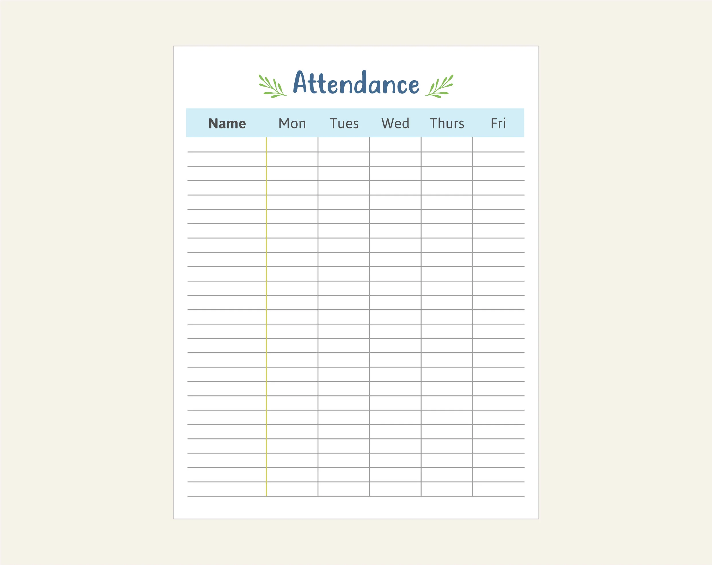 Teacher Attendance Sheet Printable