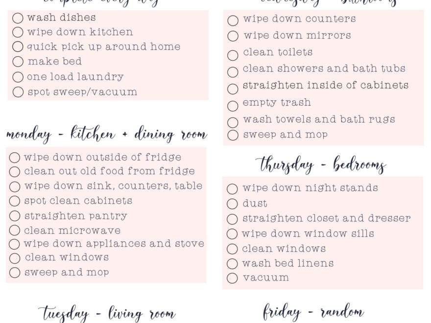 Weekly Cleaning Checklist with Free Downloadable