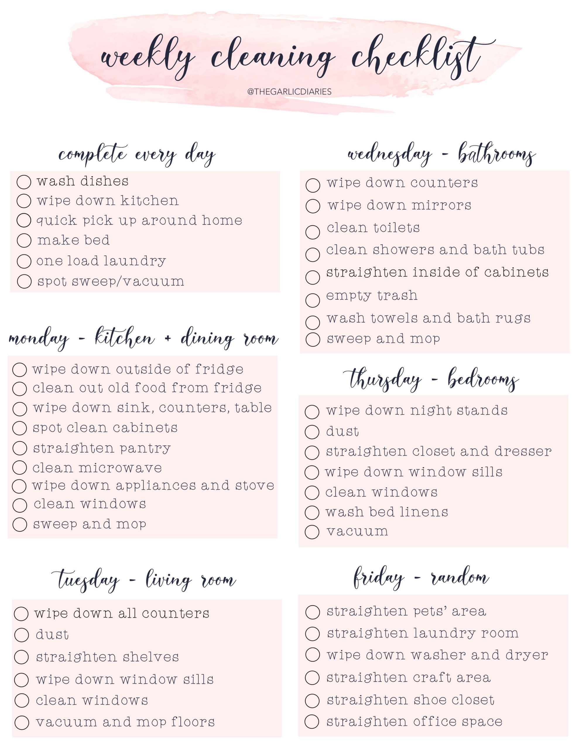 Weekly Cleaning Checklist with Free Downloadable Weekly Cleaning Checklist with Free Downloadable