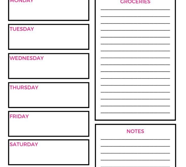 Weekly Meal Menu Planner For Your Fridge Free Printable