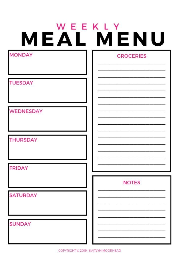 Weekly Meal Menu Planner For Your Fridge Free Printable 