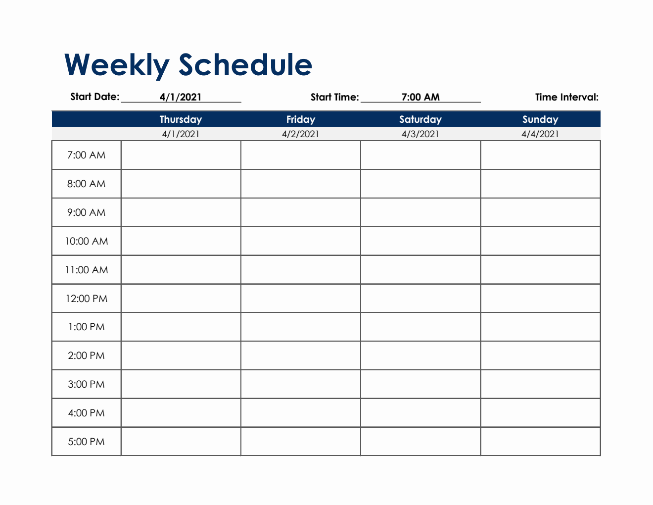Printable Weekly Work Schedule Template