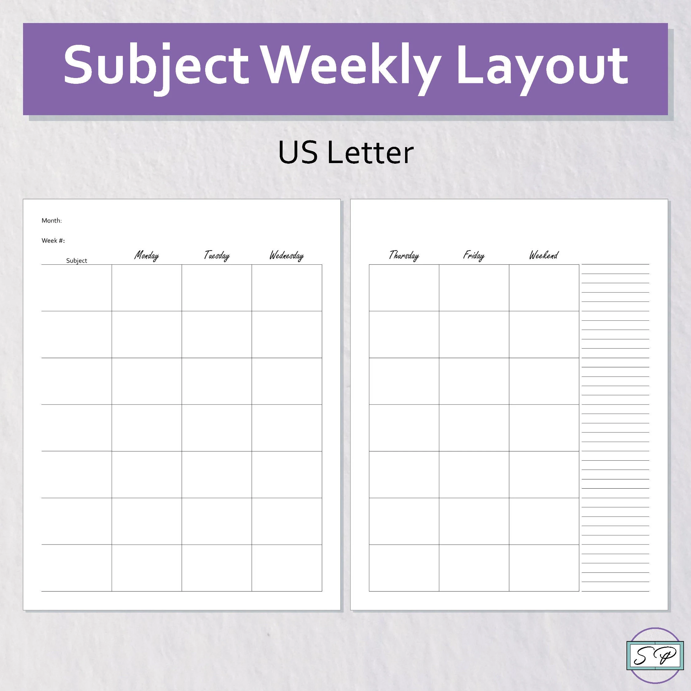 Weekly Subject Planner Layout Insert Printable Undated Letter Size Weekly Subject Planner Layout Insert Printable Undated Letter Size