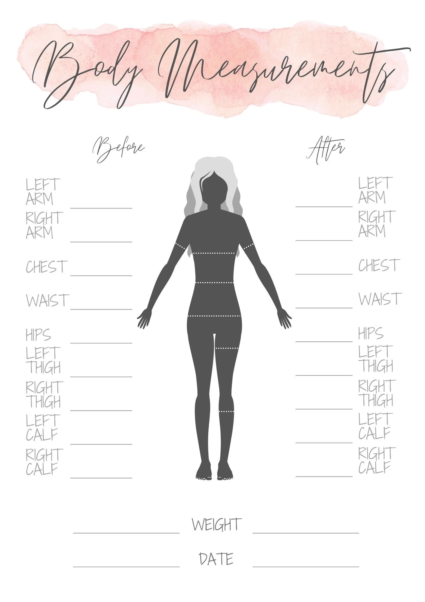 Printable Weight Loss Body Measurements Chart