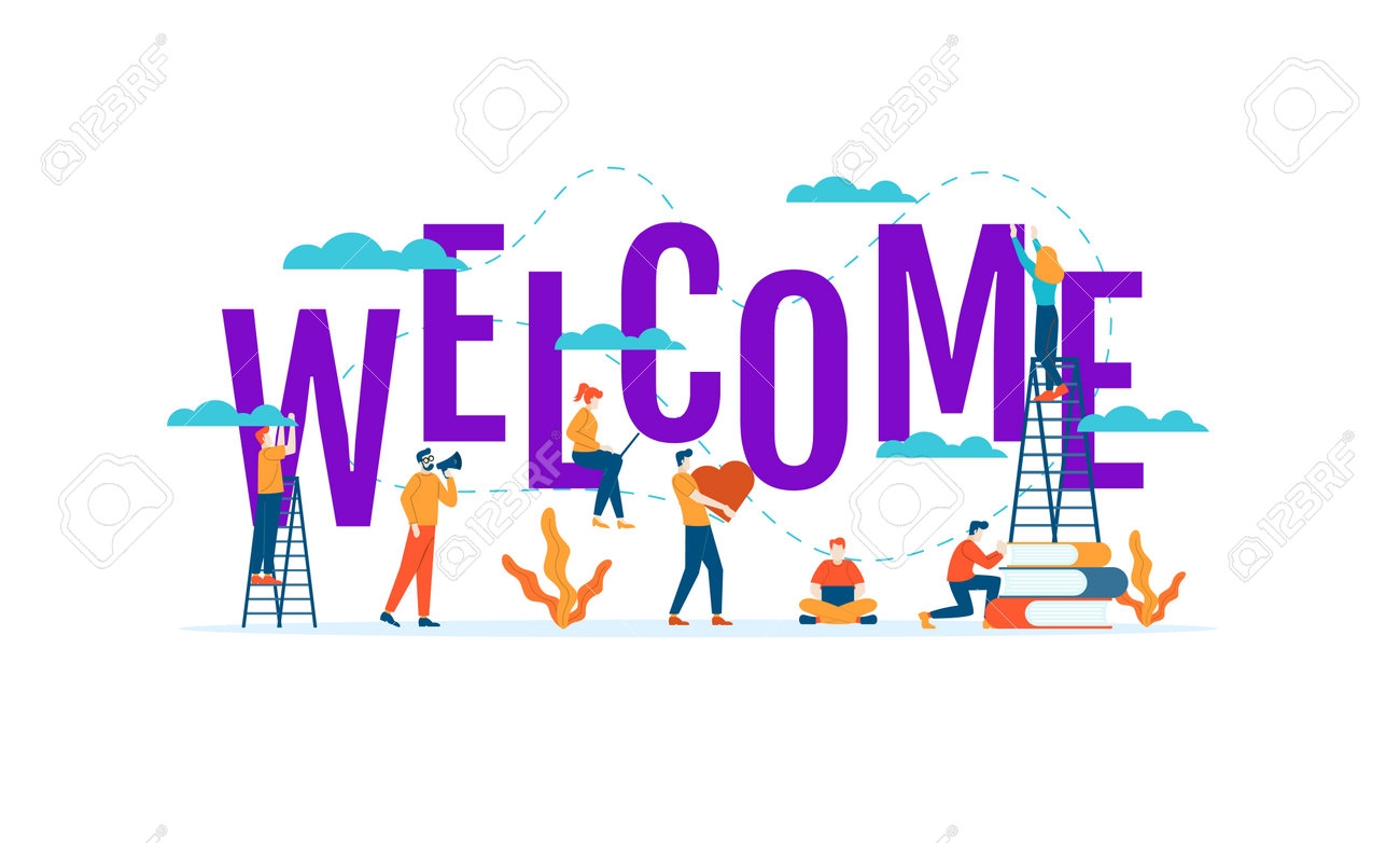 Welcome Big Word With Small People Vector Illustration Concept Welcome Big Word With Small People Vector Illustration Concept