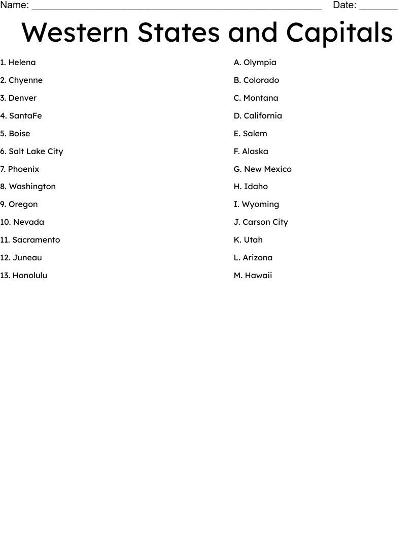 Free States And Capitals Quiz Printable Free States And Capitals Quiz Printable