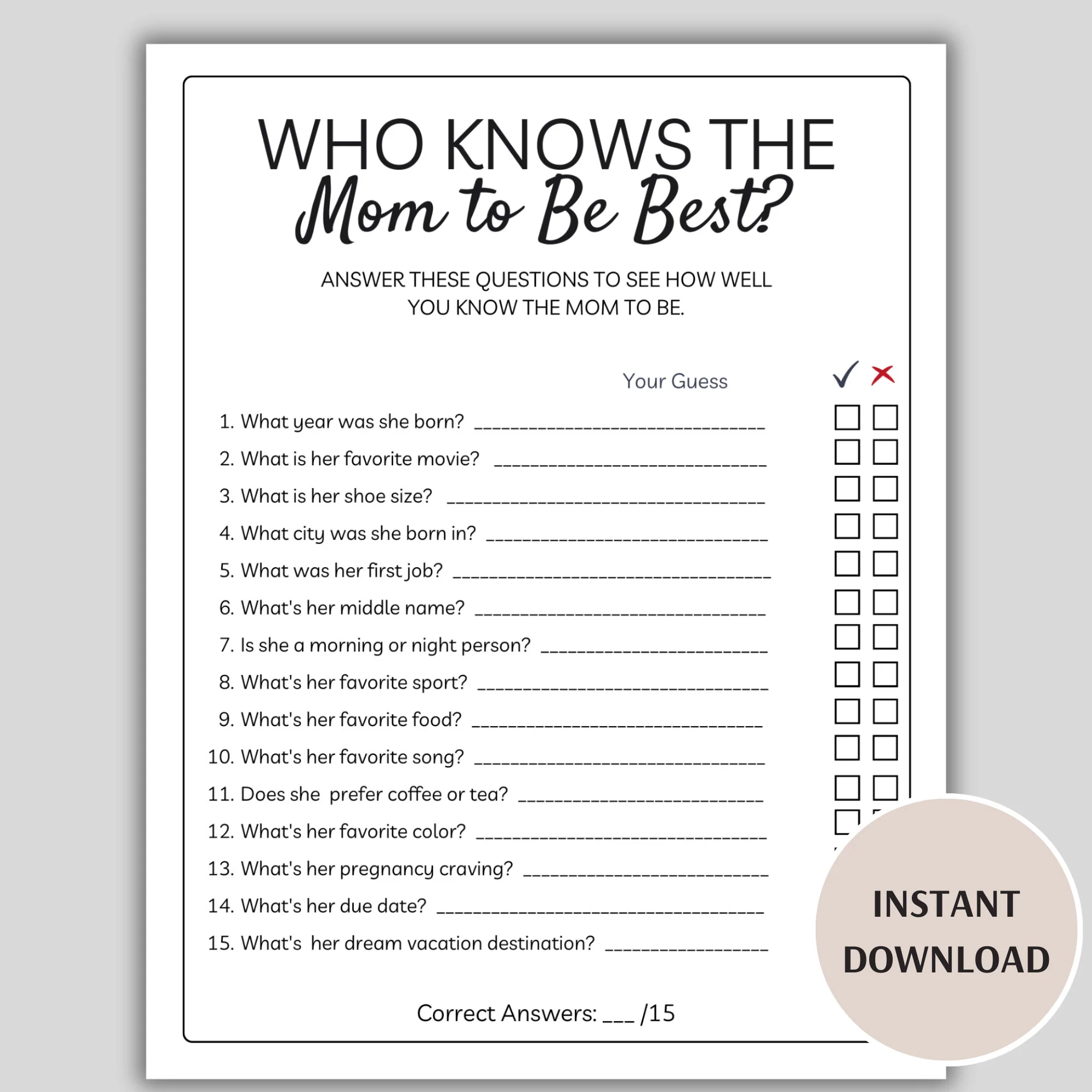 Movie Mom Quiz Printable