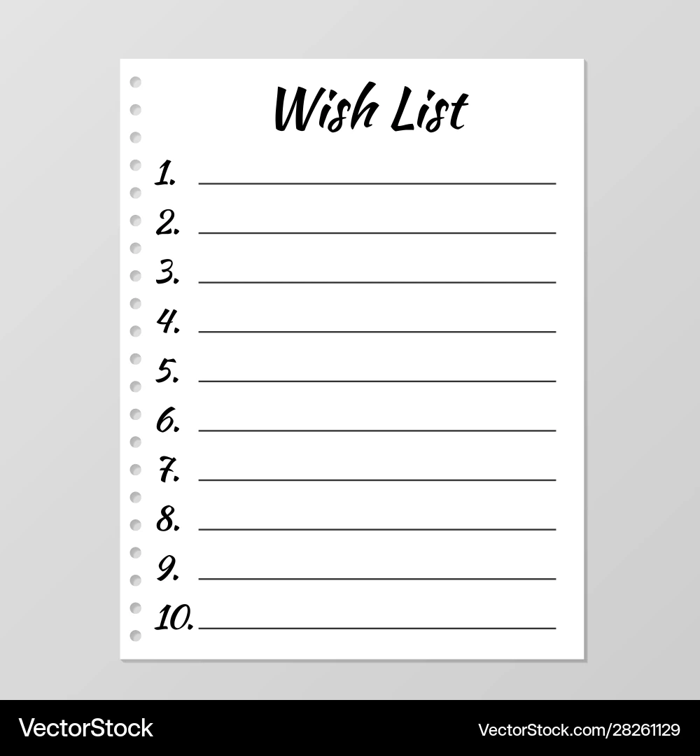 Wish List Template Planner Page Lined Royalty Free Vector
