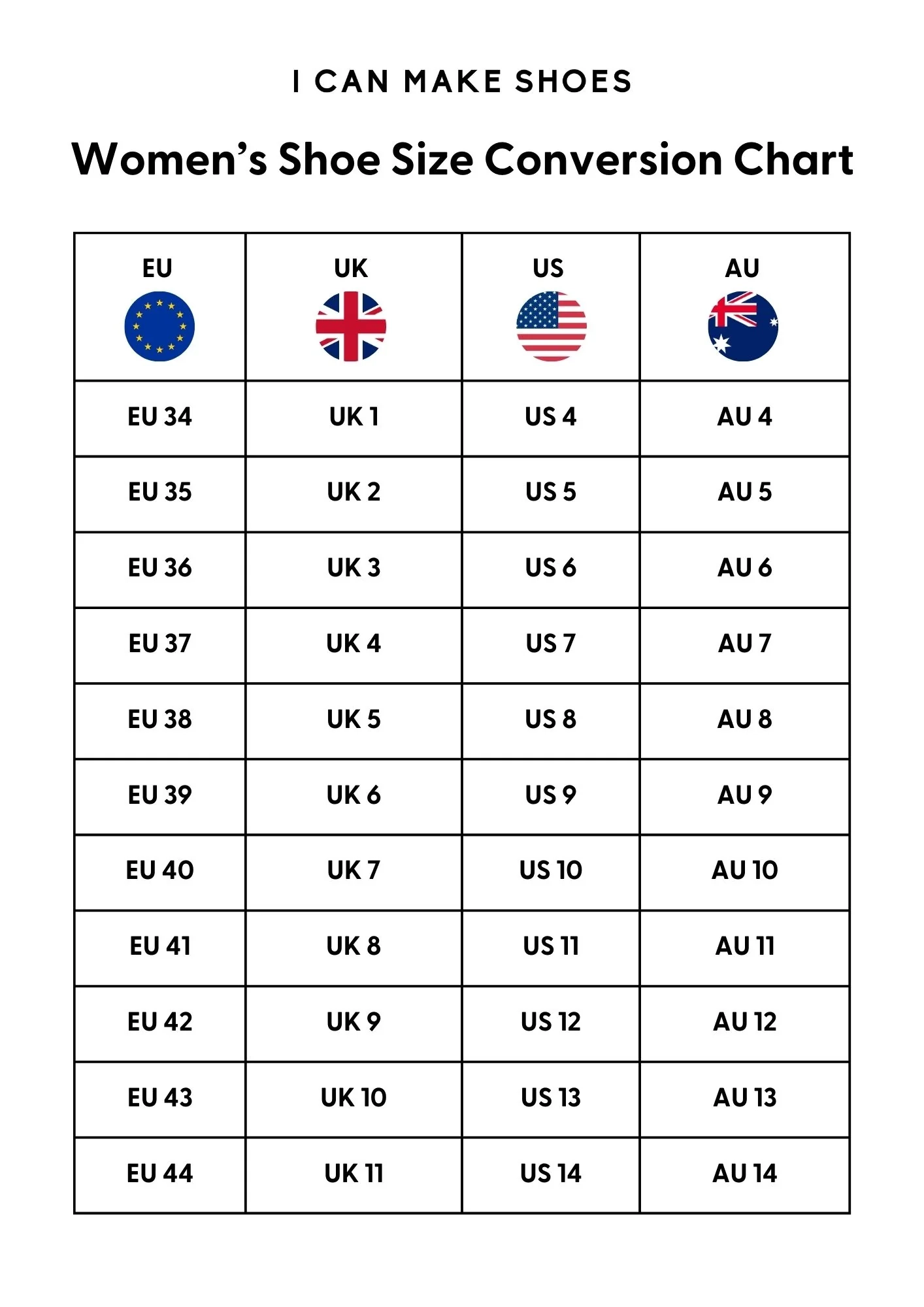 Printable International Shoe Size Chart Printable International Shoe Size Chart