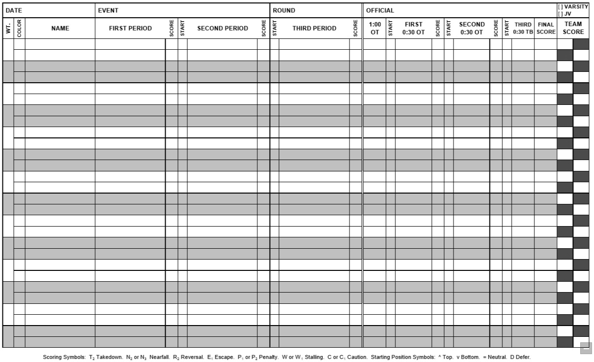 Printable Wrestling Score Point Sheets Printable Wrestling Score Point Sheets