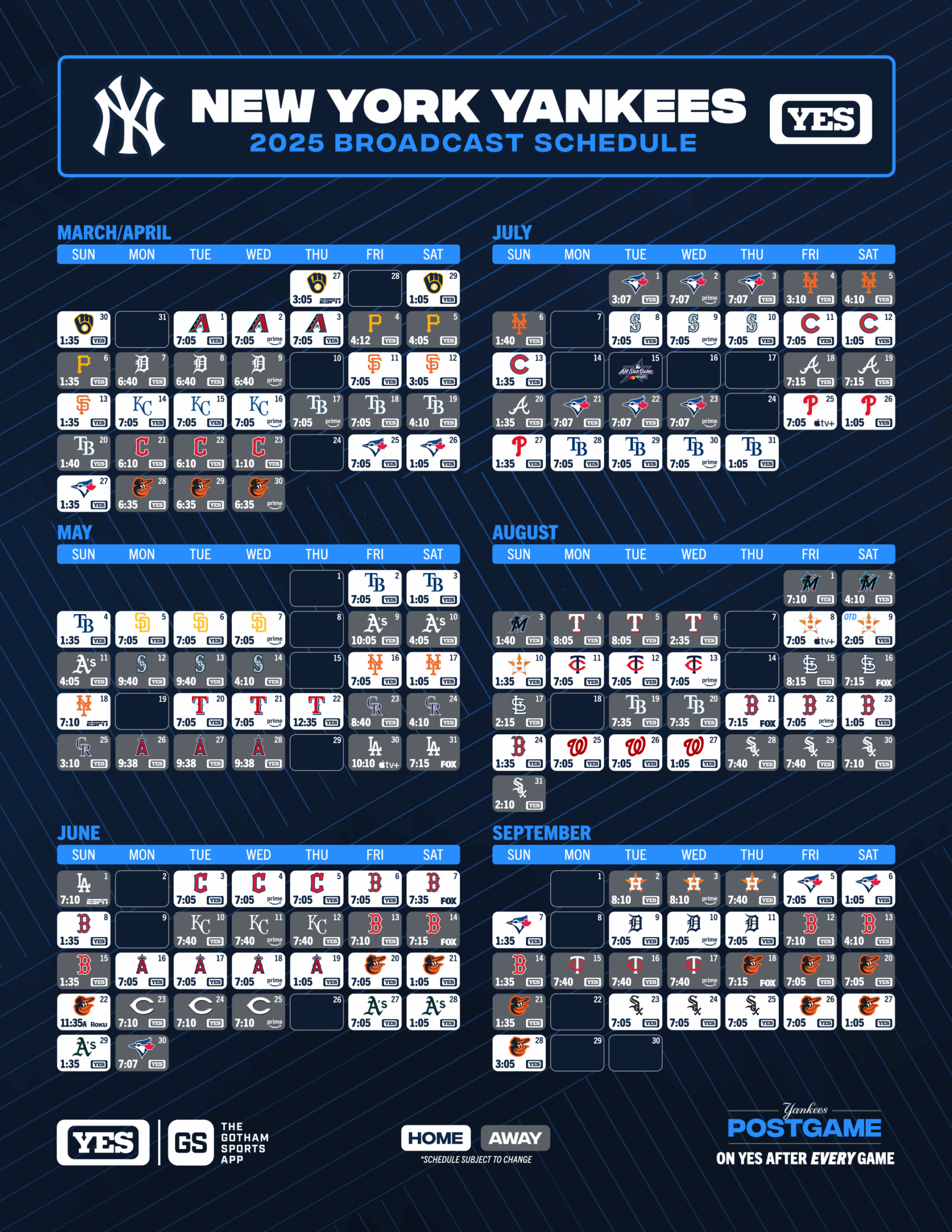 2026 Yankees Printable Schedule