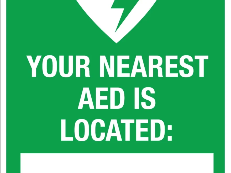 Your Nearest AED Is Located Sign