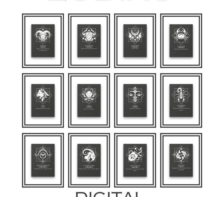 Zodiac Signs Print Set Of 12 Zodiac Sign Bundle Zodiac Printable